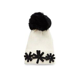 New - GLAMOURPUSS NYC Arctic Fox Fur Knit Beanie Hat White Black